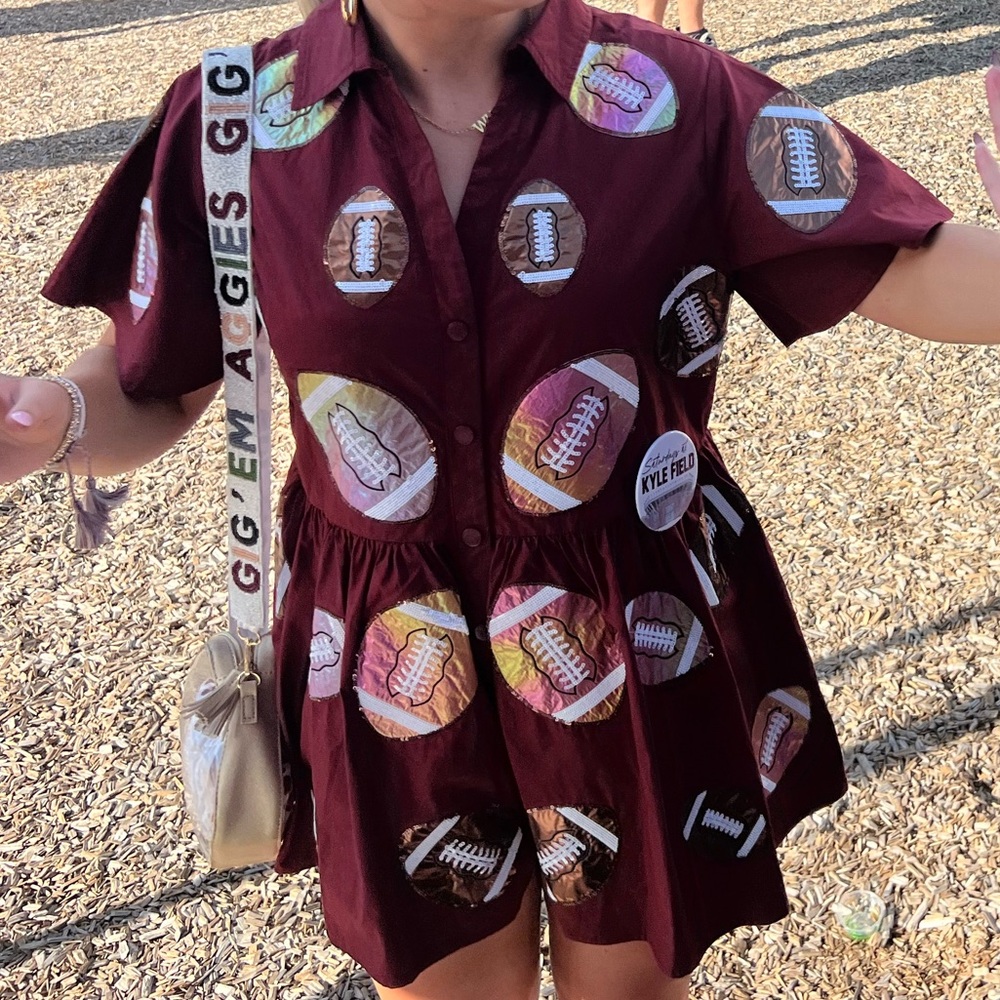 QUEEN OF SPARKLES Burgundy Football Romper
